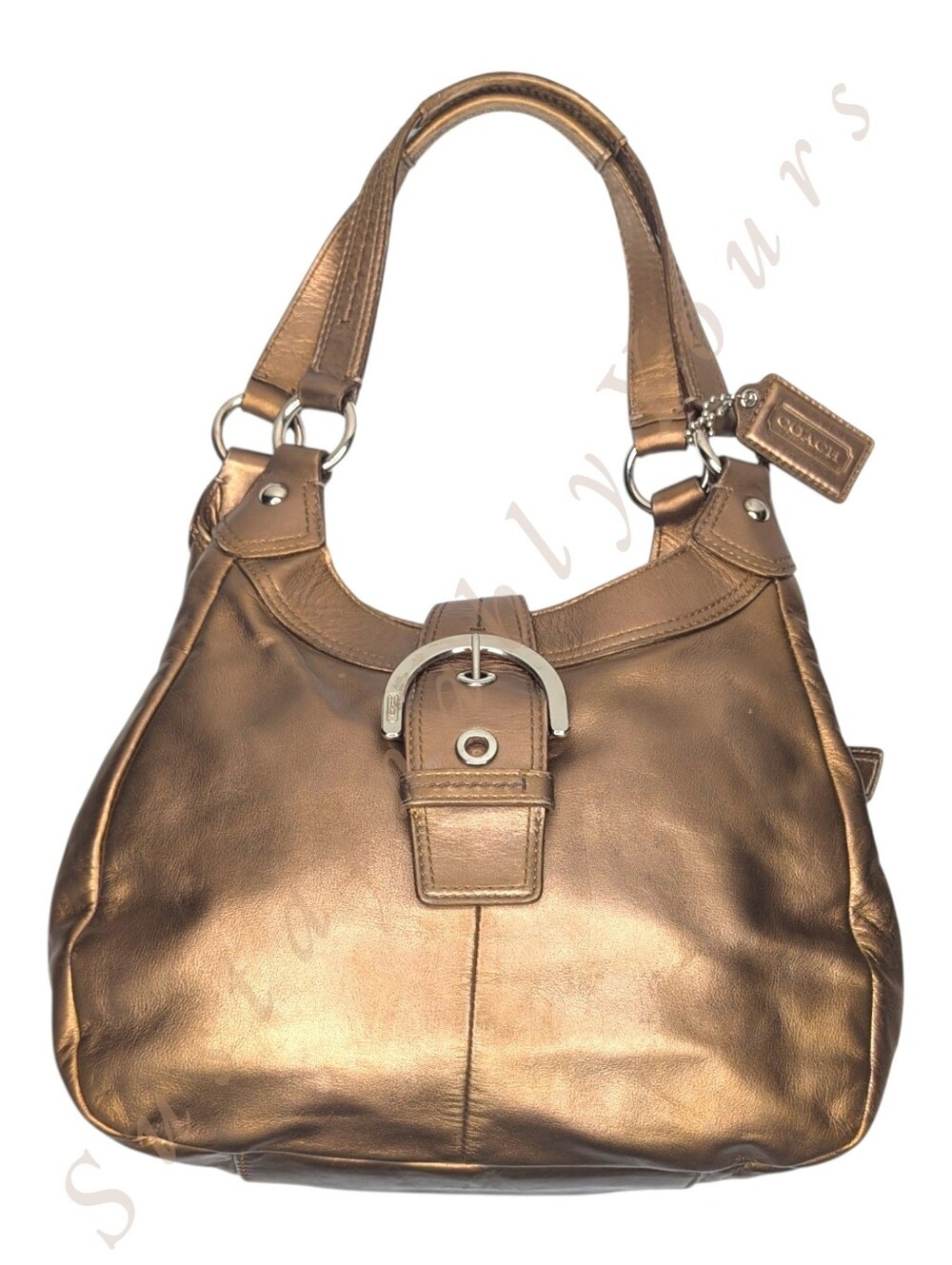 Coach Soho Hobo Metallic Golden Bronze Leather Shoulder Bag Buckle Flap F17219